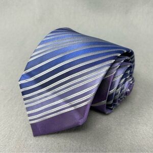 Kenneth Cole Tie Necktie Neckwear 58”L x 3.25”W Blue, Purple And White Striped
